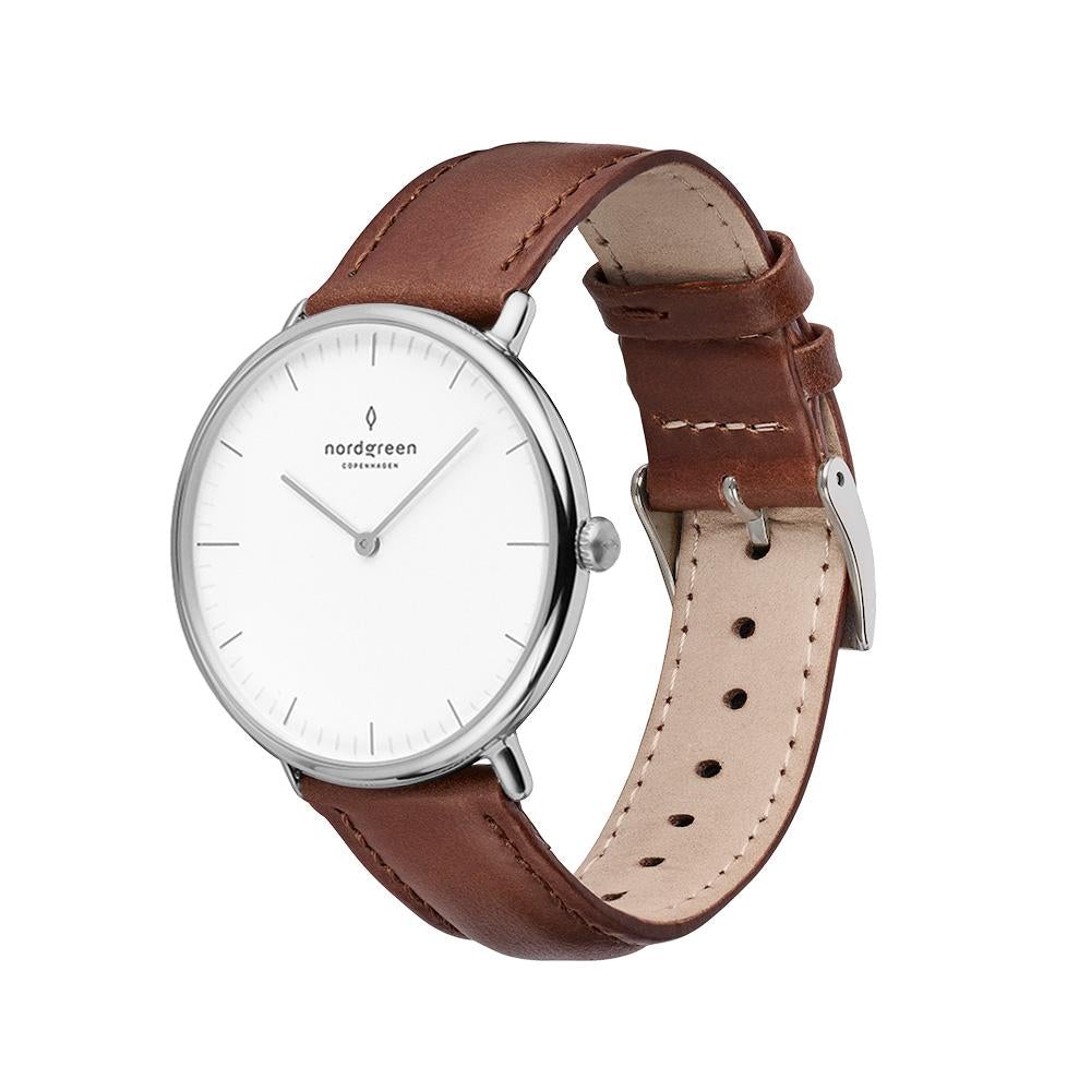 Nordgreen Native Brown Vegan Leather 36mm Silver Case Watch from