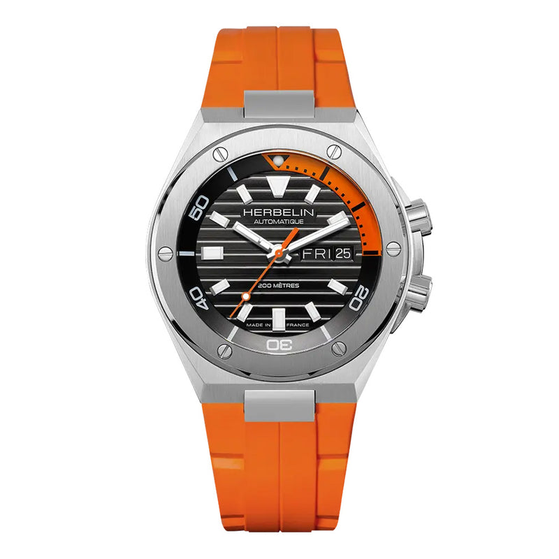 Herbelin Cap Camarat Diver Automatic Men's Orange Silver Watch 1745A14CMD