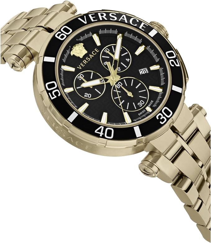 Versace Men's Watch 45mm Greca Chronograph Black Gold VE3L00522