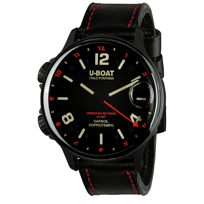 U-Boat Men's Watch Capsoil Doppiotempo 55mm Black Red Rehaut 9673