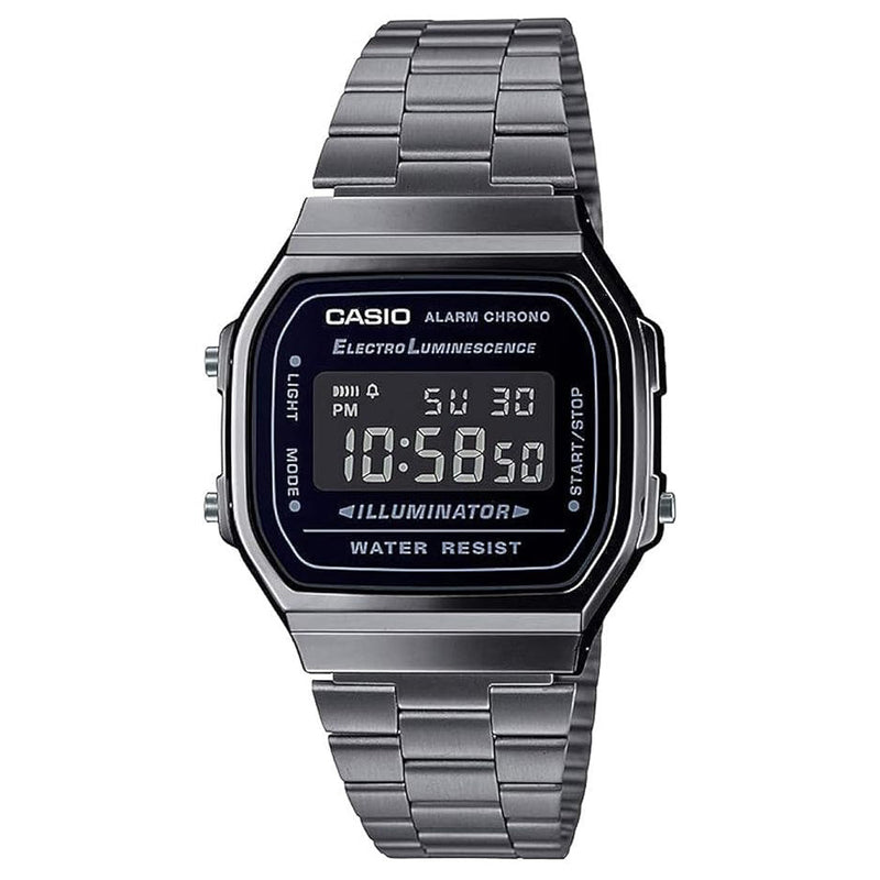 Casio Watch Digital Vintage Gunmetal Grey Black A168WGG-1BDF