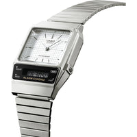 Casio Watch Vintage White Dual Time Steel Flat Link AQ-800E-7ADF