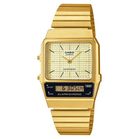 Casio Watch Vintage Dual Time Gold Steel Flat Link AQ-800EG-9ADF