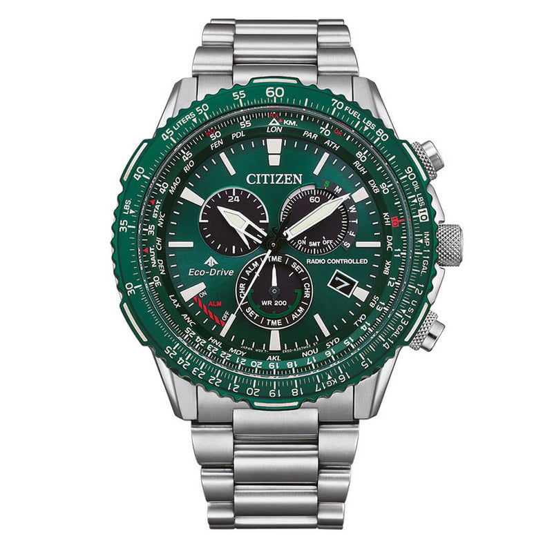 Citizen Men's Watch Eco-Drive Promaster Sky Radio Controlled Chrono Green CB5004-59W