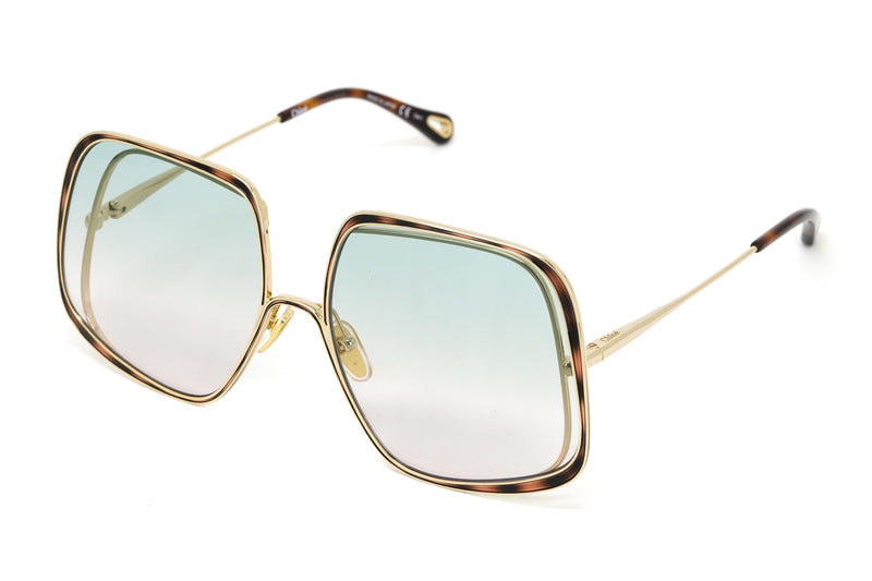 Chloé Women's Sunglasses Hanah Oversized Square Tortoise/Green CH0035S-004 62