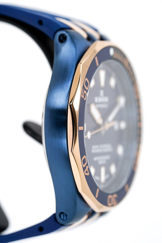 Edox Automatic Watch Delfin Diver Blue Rose Gold 43mm 80110 357BURCA BUIR