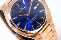 Edox Men's Automatic Watch Les Bèmonts Ultra Slim Blue Rose Gold 42mm 80114 37R BUIR