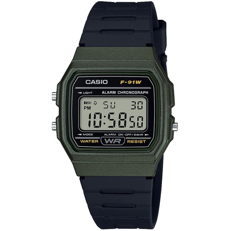 Casio Watch Classic Sports Digital Black/Green F-91WM-3AEF