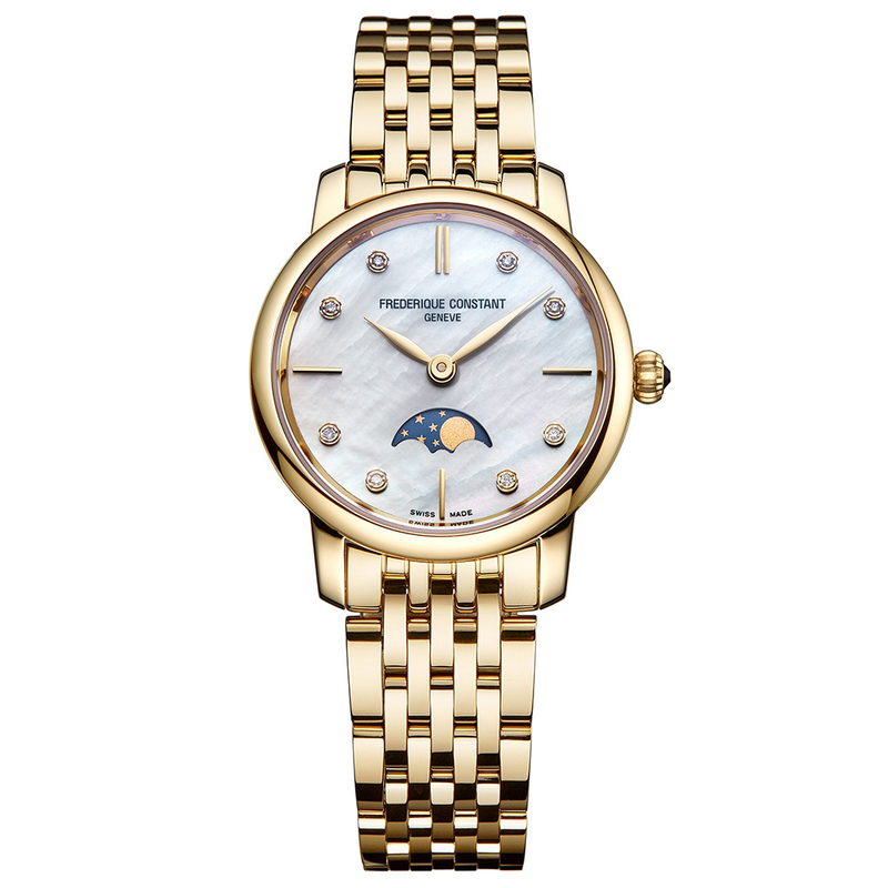 Frederique Constant Watch Slimline Moon Phase Diamond Gold PVD FC-206MPWD1S5B