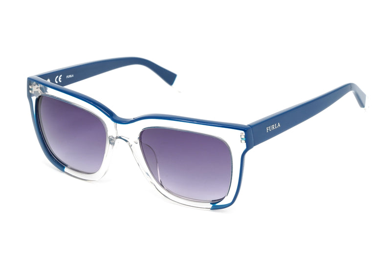 Furla Women's Sunglasses Classic Square Clear/Blue SFU069 0D82