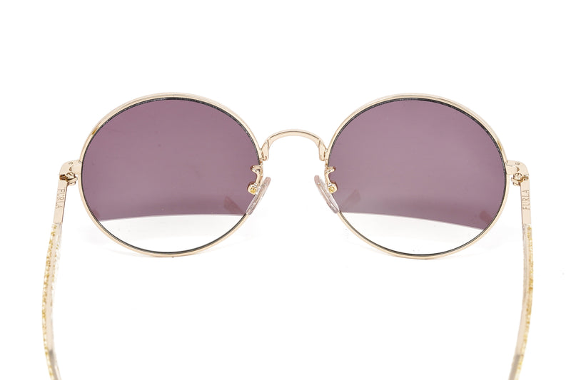 Furla Women's Sunglasses Round Gold/Purple SFU235 0300