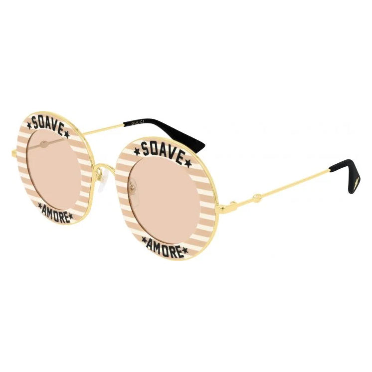 Gucci Women's Sunglasses Oversized Round Gold Soave Amore GG0113S-009 44