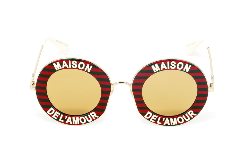 Gucci Women's Sunglasses Oversized Round Gold Maison de l'Amour GG0113S-007 44