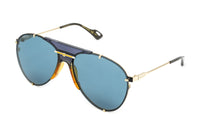 Gucci Unisex Sunglasses Oversized Pilot Blue Gold GG0740S-002 61