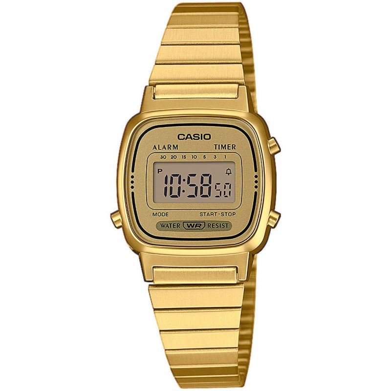 Casio Ladies Watch Digital Vintage Classic Flat Link Gold LA670WGA-9DF