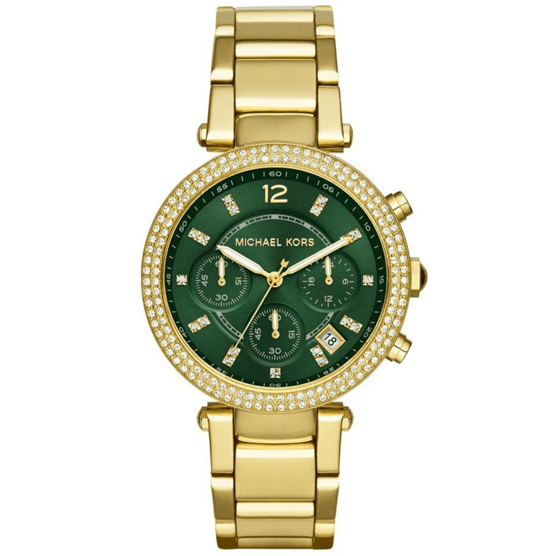 Michael Kors Ladies Chronograph Watch Parker Green Gold MK6263