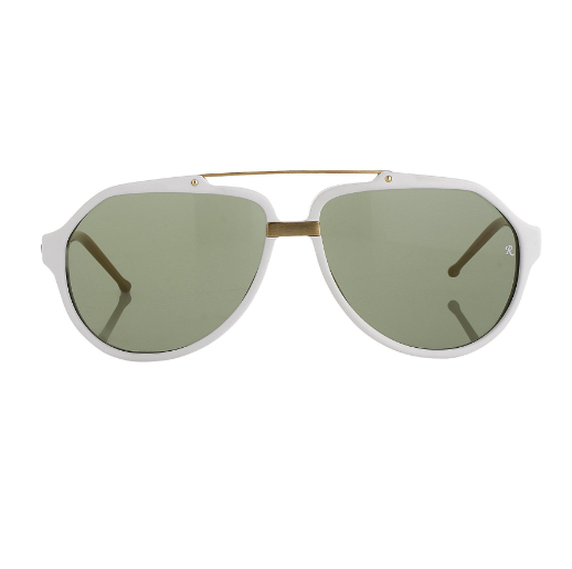 Raf Simons by Linda Farrow Aviator White Brushed Gold and Green Lenses