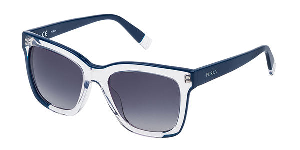 Furla Women's Sunglasses Classic Square Clear/Blue SFU069 0D82