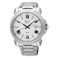 Seiko Premier Solar White Silver Men's Watch SNE453