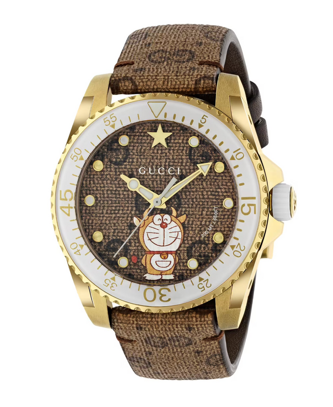 Gucci Watch Dive 40mm Doraemon Gold White YA136334