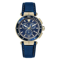 Versace Men's Watch 45mm Greca Chronograph Blue Gold VE3L00322