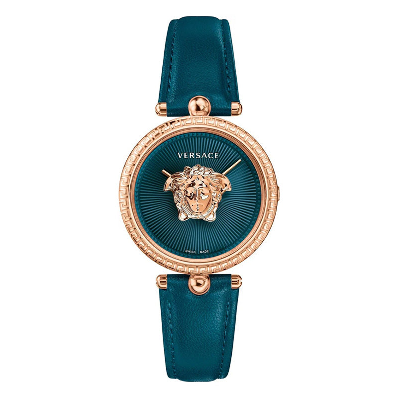 Versace Ladies Watch Palazzo Empire 34mm Teal Rose Gold VECQ00318