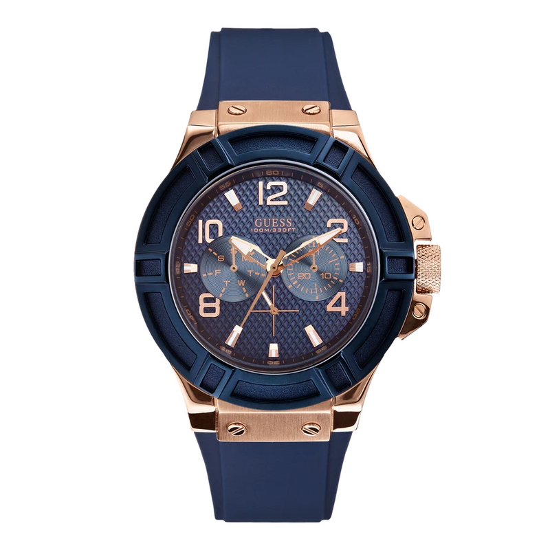 Guess Rigor Men's Blue Rose Gold Watch W0247G3