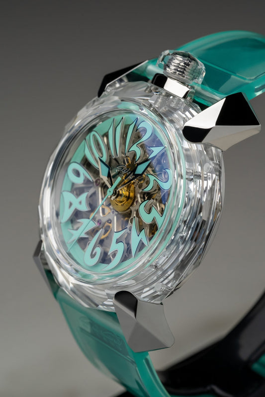 Gagà Milano Watch Crystal 46mm Skeleton Aquamarine