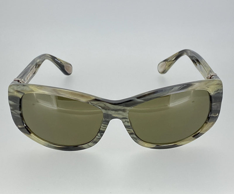 Ann Demeulemeester Sunglasses Cat Eye Horn 925 Silver with Green Lenses Category 3 Dark Tint AD29C3SUN - Watches & Crystals