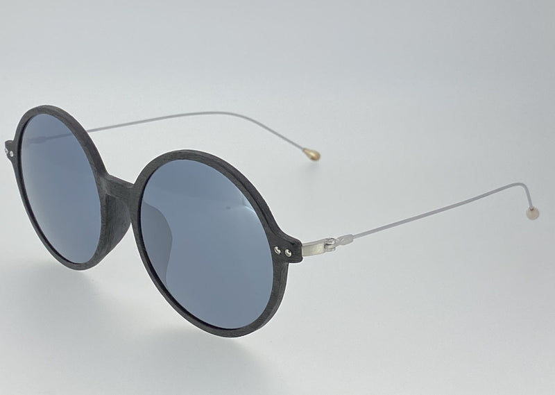 Ann Demeulemeester Sunglasses Round Black Scratch Texture and Titanium with 925 Silver Temple Tips Grey Mirror Lenses CAT3 AD54C2SUN - Watches & Crystals