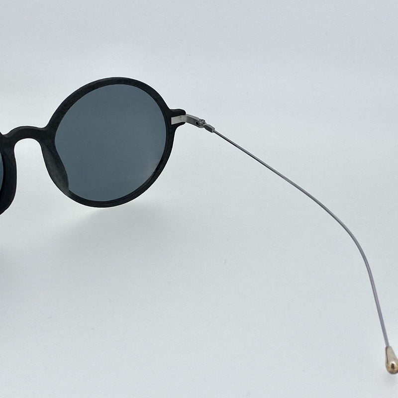 Ann Demeulemeester Sunglasses Round Black Scratch Texture and Titanium with 925 Silver Temple Tips Grey Mirror Lenses CAT3 AD54C2SUN - Watches & Crystals