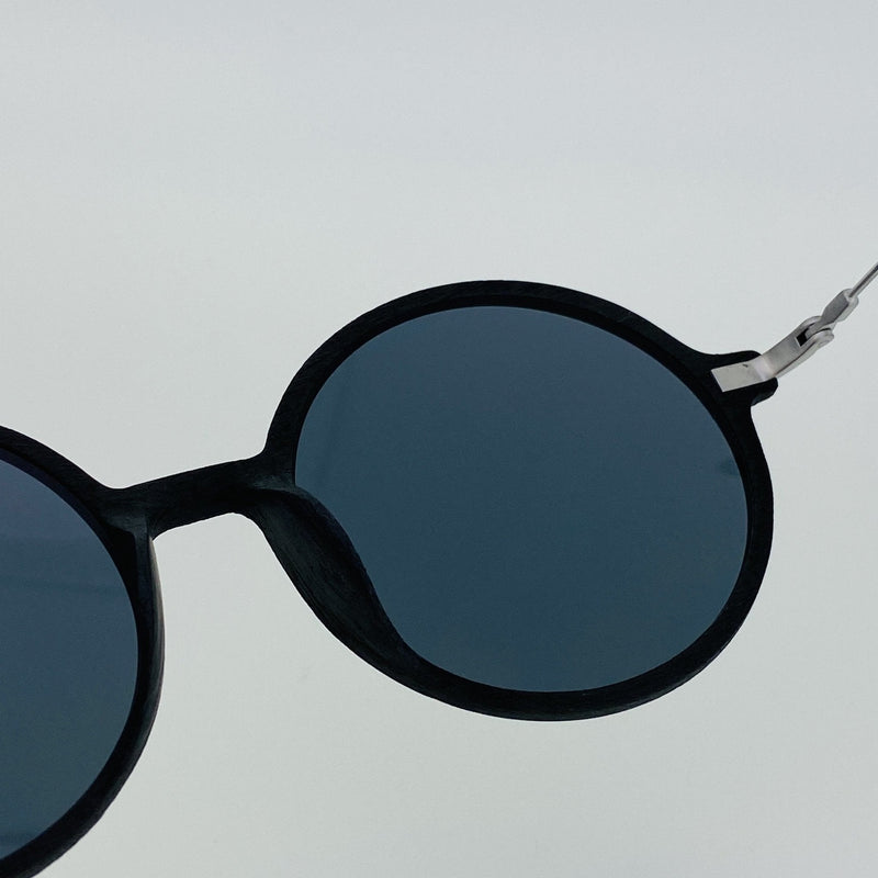 Ann Demeulemeester Sunglasses Round Black Scratch Texture and Titanium with 925 Silver Temple Tips Grey Mirror Lenses CAT3 AD54C2SUN - Watches & Crystals