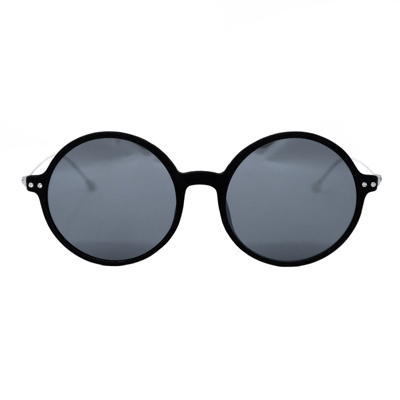 Ann Demeulemeester Sunglasses Round Black Scratch Texture and Titanium with 925 Silver Temple Tips Grey Mirror Lenses CAT3 AD54C2SUN - Watches & Crystals