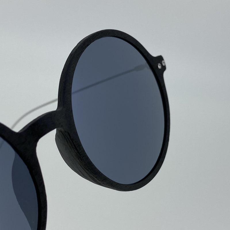 Ann Demeulemeester Sunglasses Round Black Scratch Texture and Titanium with 925 Silver Temple Tips Grey Mirror Lenses CAT3 AD54C2SUN - Watches & Crystals