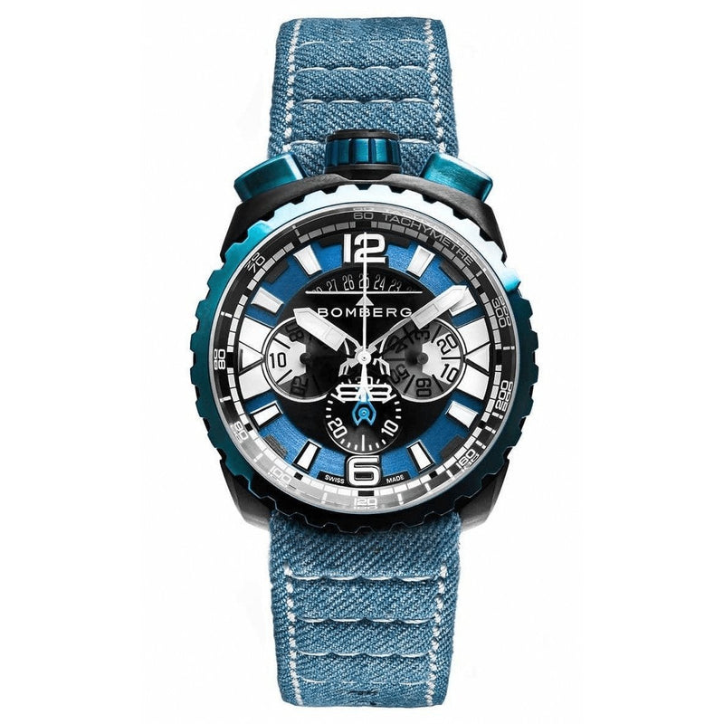 Bomberg Men's Chronograph Watch BOLT-68 Black PVD Blue BS45CHPBLGM.050-3.3 - WatchPilot