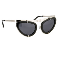 Erdem Women Sunglasses Cat Eye Black Shiny Silver with Grey Lenses Category 3 EDM3C6SUN - WatchPilot