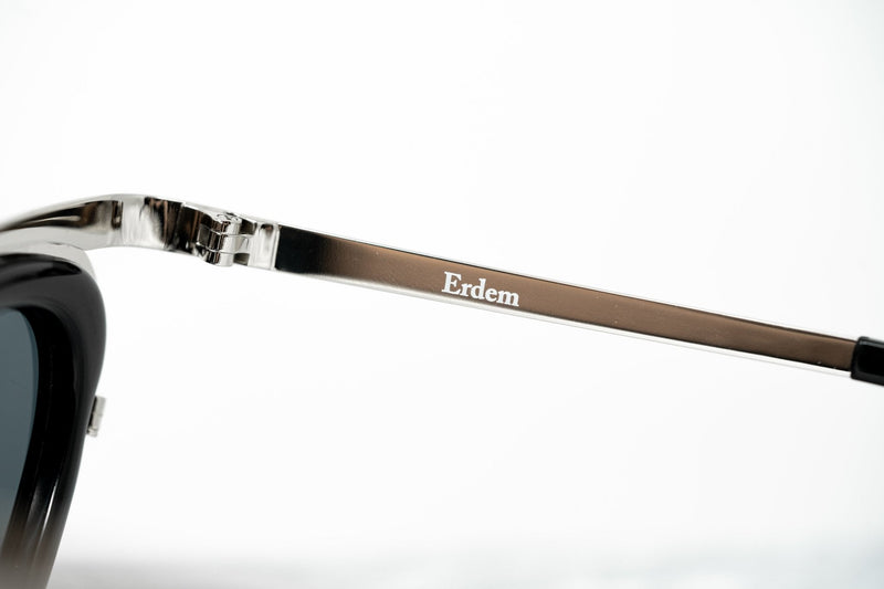 Erdem Women Sunglasses Cat Eye Black Shiny Silver with Grey Lenses Category 3 EDM3C6SUN - WatchPilot