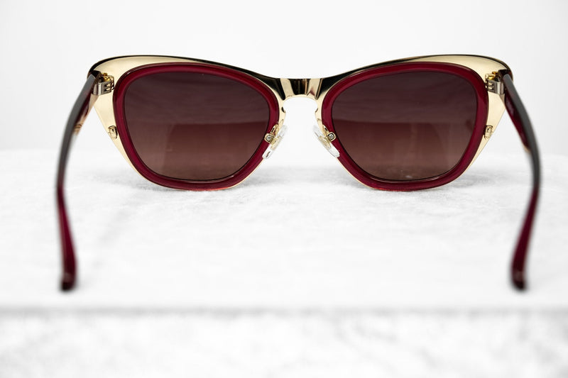 Erdem Women Sunglasses Cat Eye Transparent Burgundy Gold with Maroon Lenses Category 3 EDM17C4SUN - WatchPilot