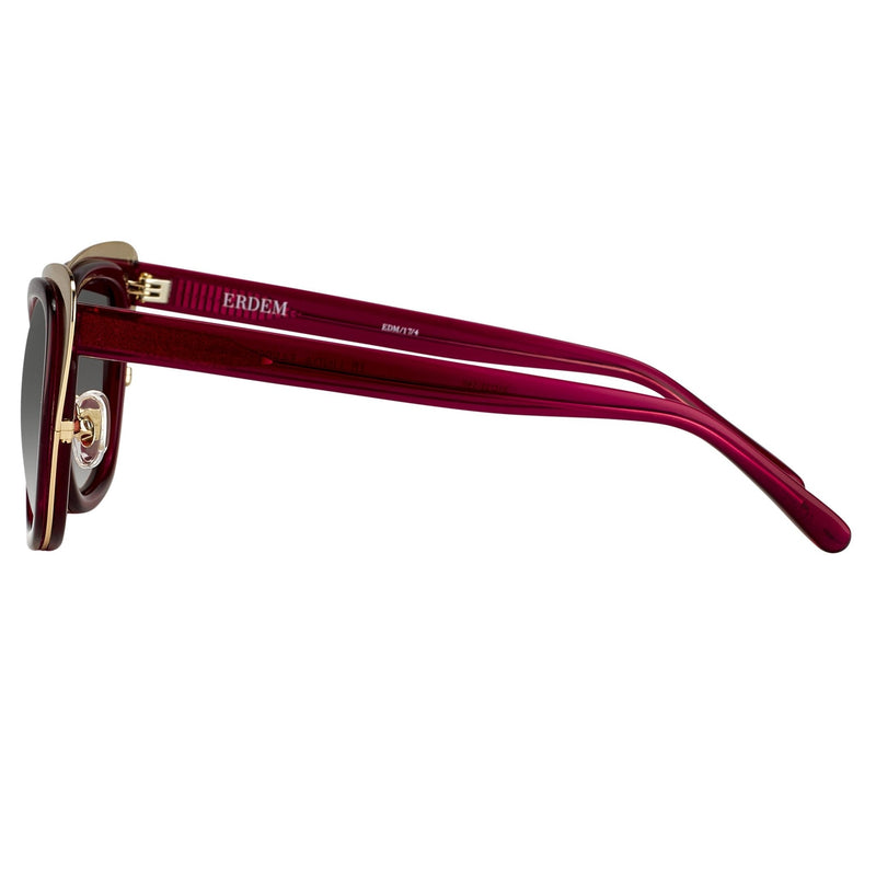 Erdem Women Sunglasses Cat Eye Transparent Burgundy Gold with Maroon Lenses Category 3 EDM17C4SUN - WatchPilot