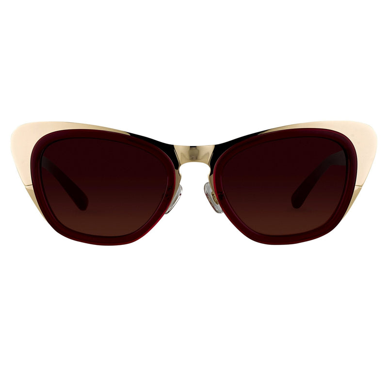 Erdem Women Sunglasses Cat Eye Transparent Burgundy Gold with Maroon Lenses Category 3 EDM17C4SUN - WatchPilot