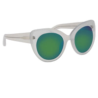 Erdem Women Sunglasses Cat Eye Transparent Ivory with Green/Blue Mirror Lenses Category 3 EDM14C3SUN - WatchPilot