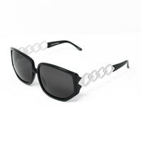 Erickson Beamon Sunglasses Rectangular Black Silver With Dark Grey Lenses 8EB1C1BLACK - WatchPilot