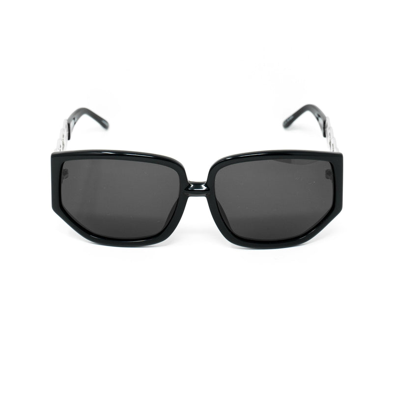 Erickson Beamon Sunglasses Rectangular Black Silver With Dark Grey Lenses 8EB1C1BLACK - WatchPilot