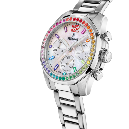 Festina Chrono Rainbow Ladies Silver Watch F20606/2