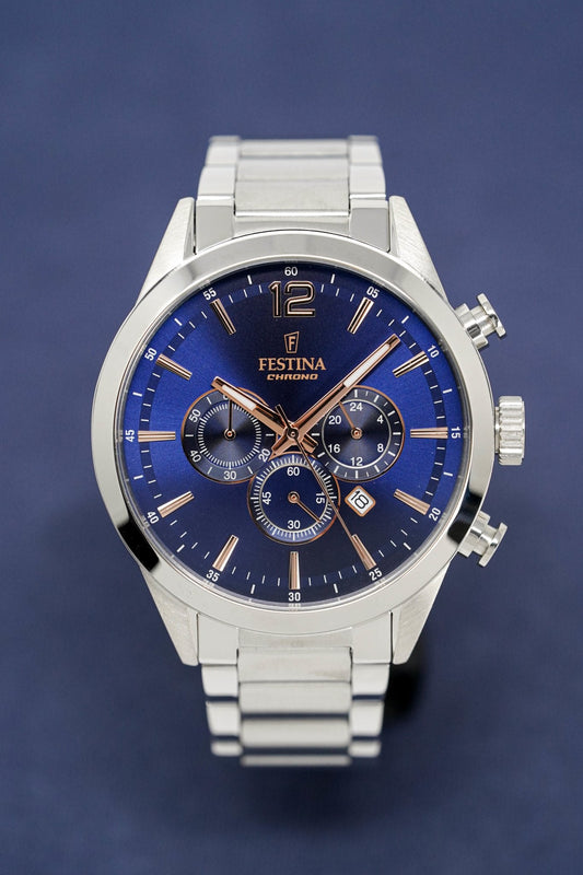 Festina Watch Blue Rose Timeless Chrono Stainless Steel F20343-9 - Watches & Crystals