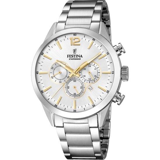 Festina Watch Silver Gold Timeless Chrono Stainless Steel F20343-1 - Watches & Crystals