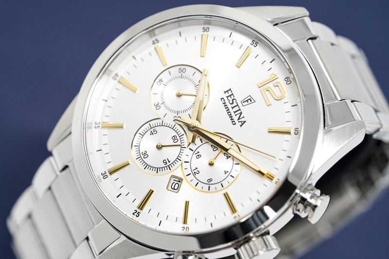 Festina Watch Silver Gold Timeless Chrono Stainless Steel F20343-1 - Watches & Crystals