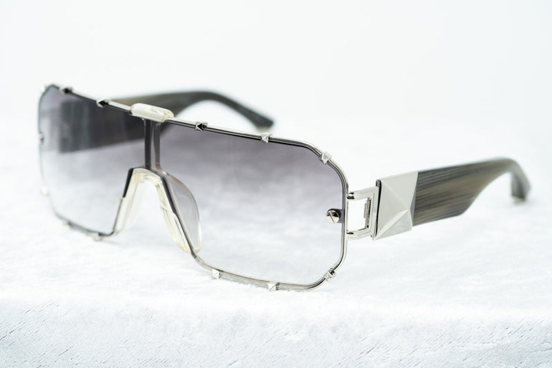 Giles Deacon Sunglasses Shield Black Horn Silver With Category 3 Grey Graduated Lenses 9GILES1C2BLACK -WatchPilot