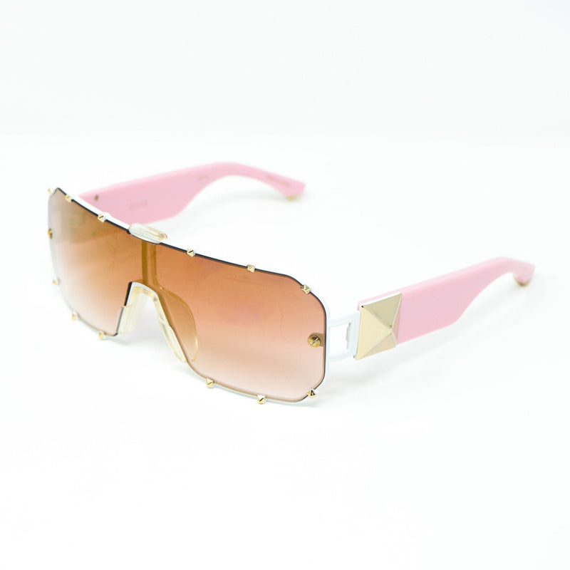 Giles Deacon Sunglasses Shield Pink/White Gold With Category 3 Gold Mirror Graduated Lenses 9GILES1C5PINK -WatchPilot