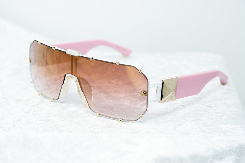 Giles Deacon Sunglasses Shield Pink/White Gold With Category 3 Gold Mirror Graduated Lenses 9GILES1C5PINK -WatchPilot